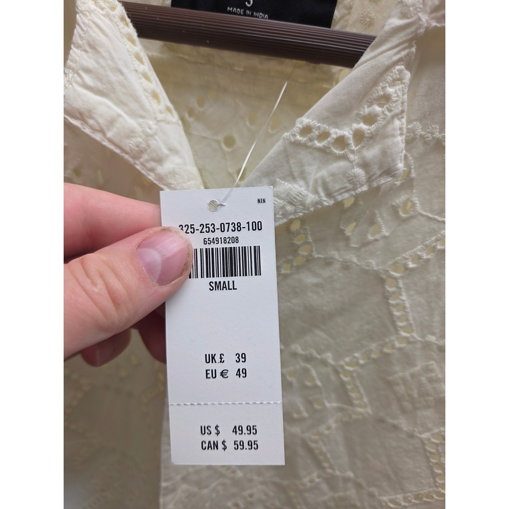 Hollister Mens Small White Eyelet Embroidered Short Sleeve Button Up Shirt New - Picture 3 of 10